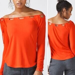 Fabletics Carla Cut Out Off Shoulder Red-Orange Top Medium